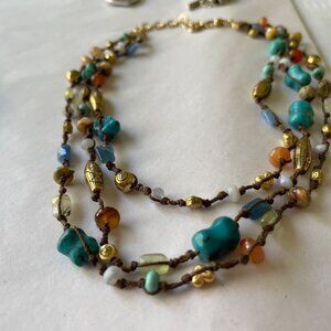 Brighton necklace: Nile Sunset 3-strand necklace of semiprecious stones & golden